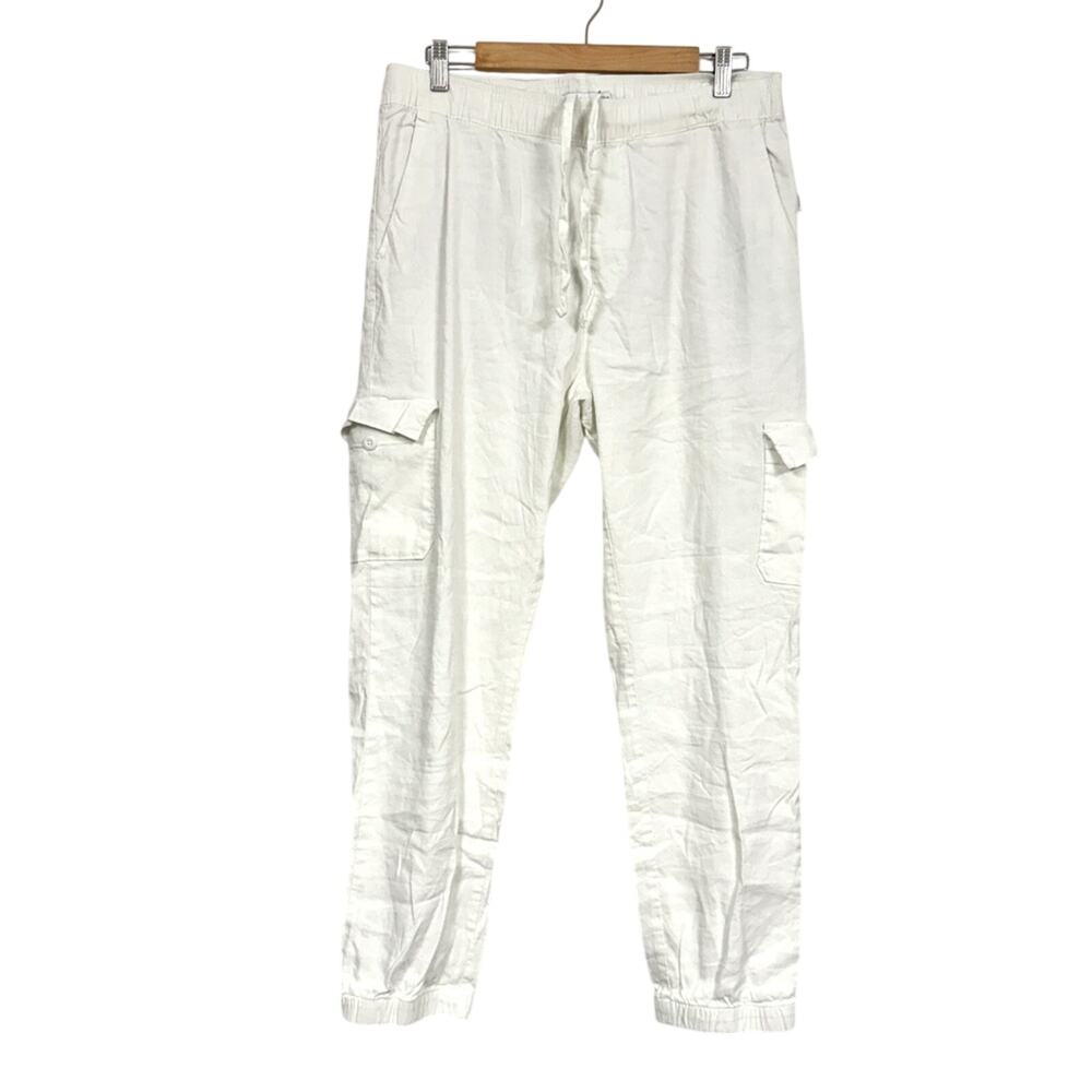 Onia Cream Linen Blend Cargo Jogger Pants Womens L Gorpcore Casual Beachy Summer